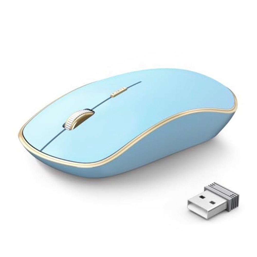 JOYACCESS Wireless Mouse 2.4G Silent Slim Portable Optical Mice Blue Gold Trim